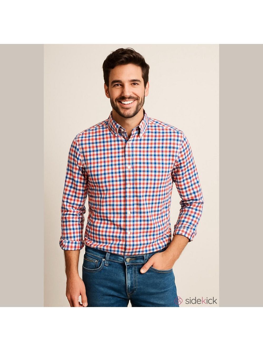 J. Crew Button Down Dress Shirt Med Tall Long Sleeve Cotton Blue Orange Check
